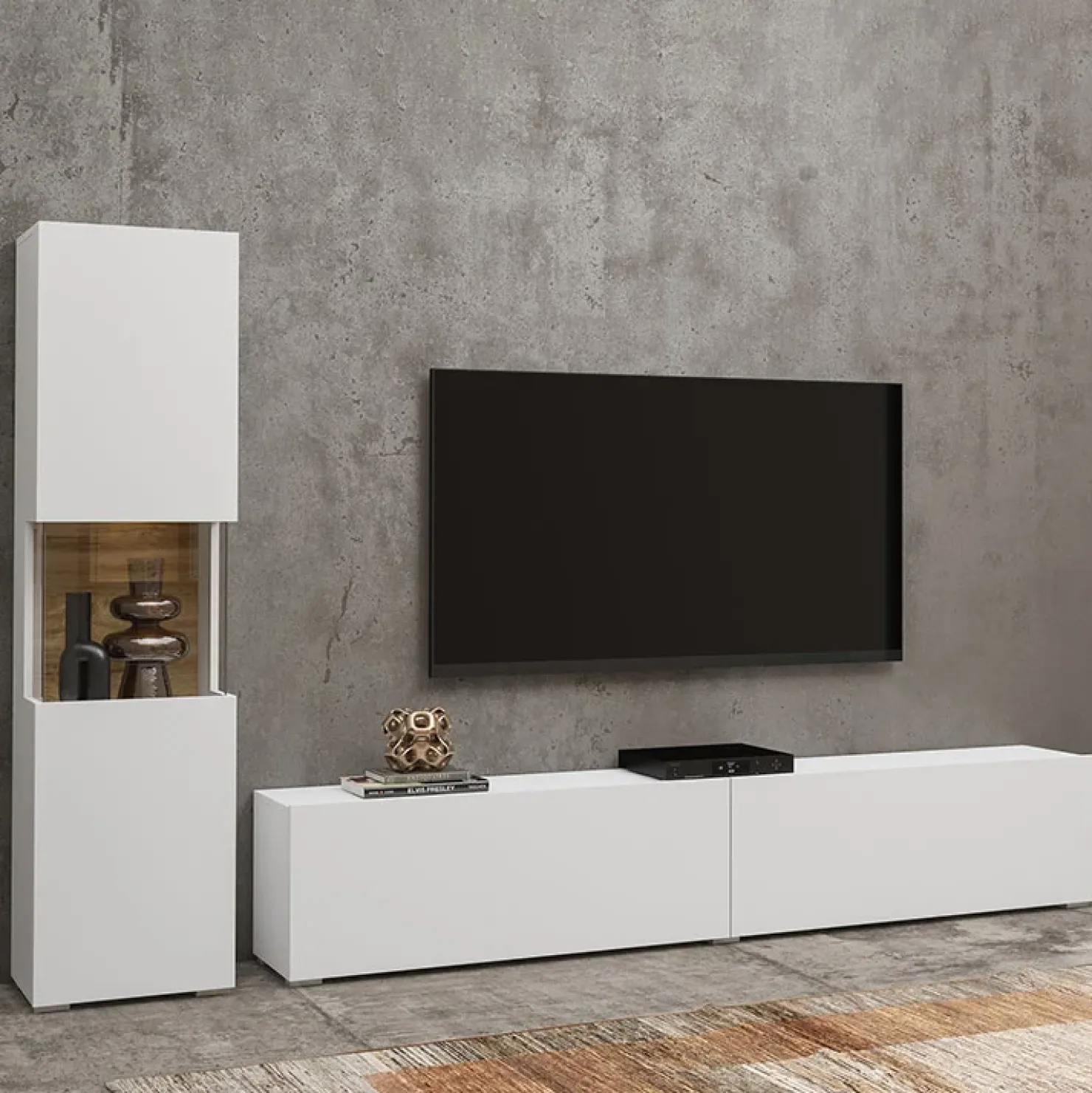 Garnero Arredamenti Parete attrezzata 226x140h cm bianco rovere Fusion 1 Bianco Opaco Sale