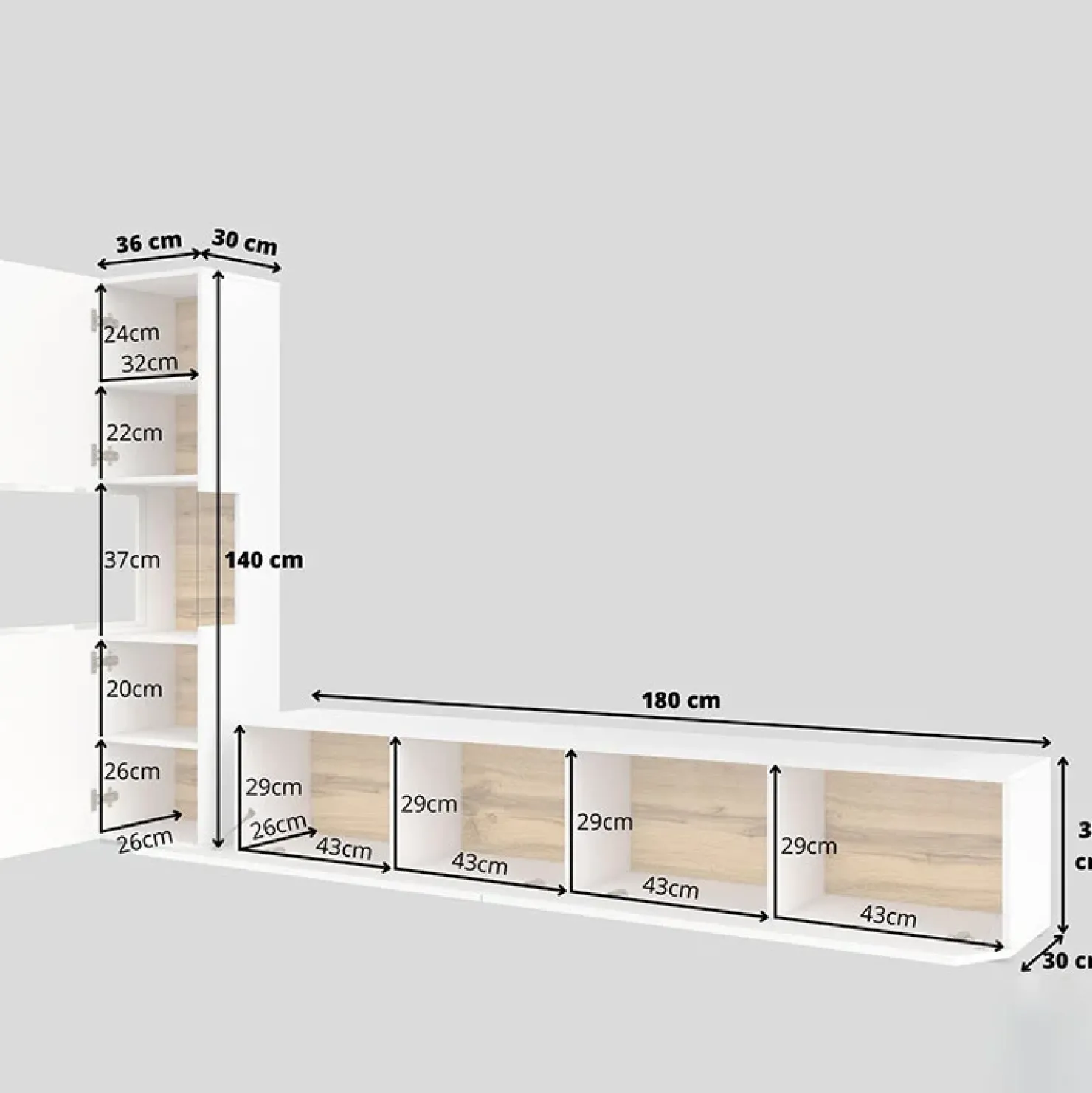 Garnero Arredamenti Parete attrezzata 226x140h cm bianco rovere Fusion 1 Bianco Opaco Sale