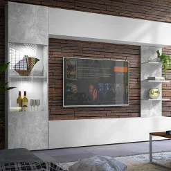 Garnero Arredamenti Parete attrezzata 250x187h cm con led bianco cemento Gracia Clearance