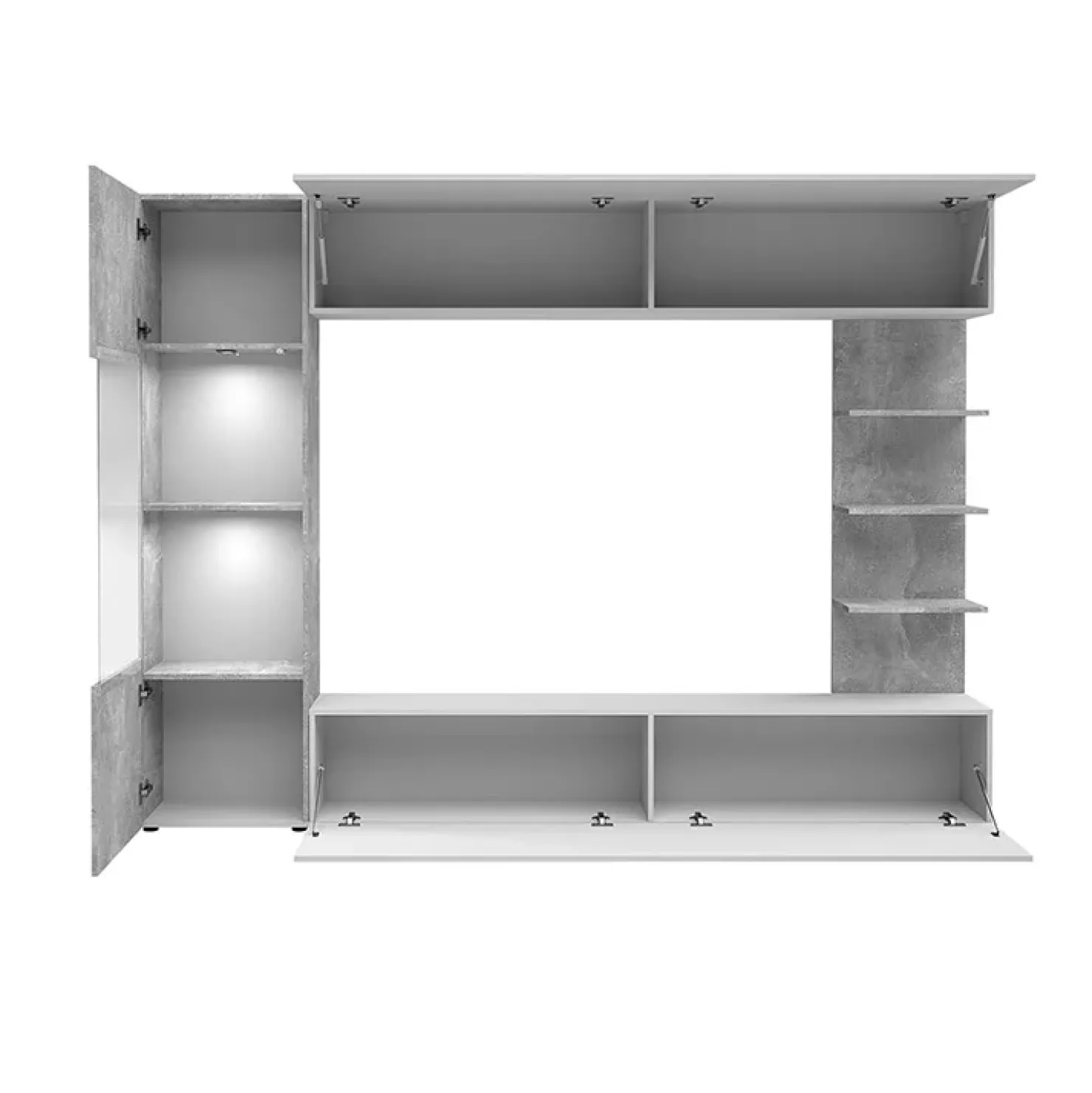 Garnero Arredamenti Parete attrezzata 250x187h cm con led bianco cemento Gracia Clearance