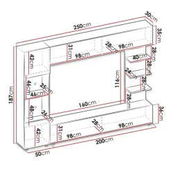 Garnero Arredamenti Parete attrezzata 250x187h cm con led bianco cemento Gracia Clearance
