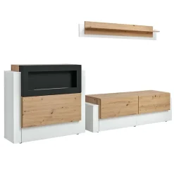 Garnero Arredamenti Parete attrezzata 290x175h cm con biocamino bianco rovere Arcadia Gihome® Discount