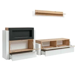 Garnero Arredamenti Parete attrezzata 290x175h cm con biocamino bianco rovere Arcadia Gihome® Discount