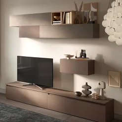 Garnero Arredamenti Parete attrezzata 276x190h cm design moderno tortora marrone rovere Sunset 42 Hot