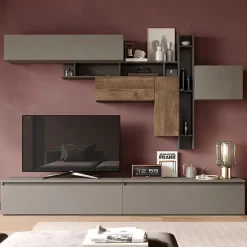 Garnero Arredamenti Parete attrezzata 276x210h cm design moderno tortora marrone bronzo rovere scuro Sunset 5 Best