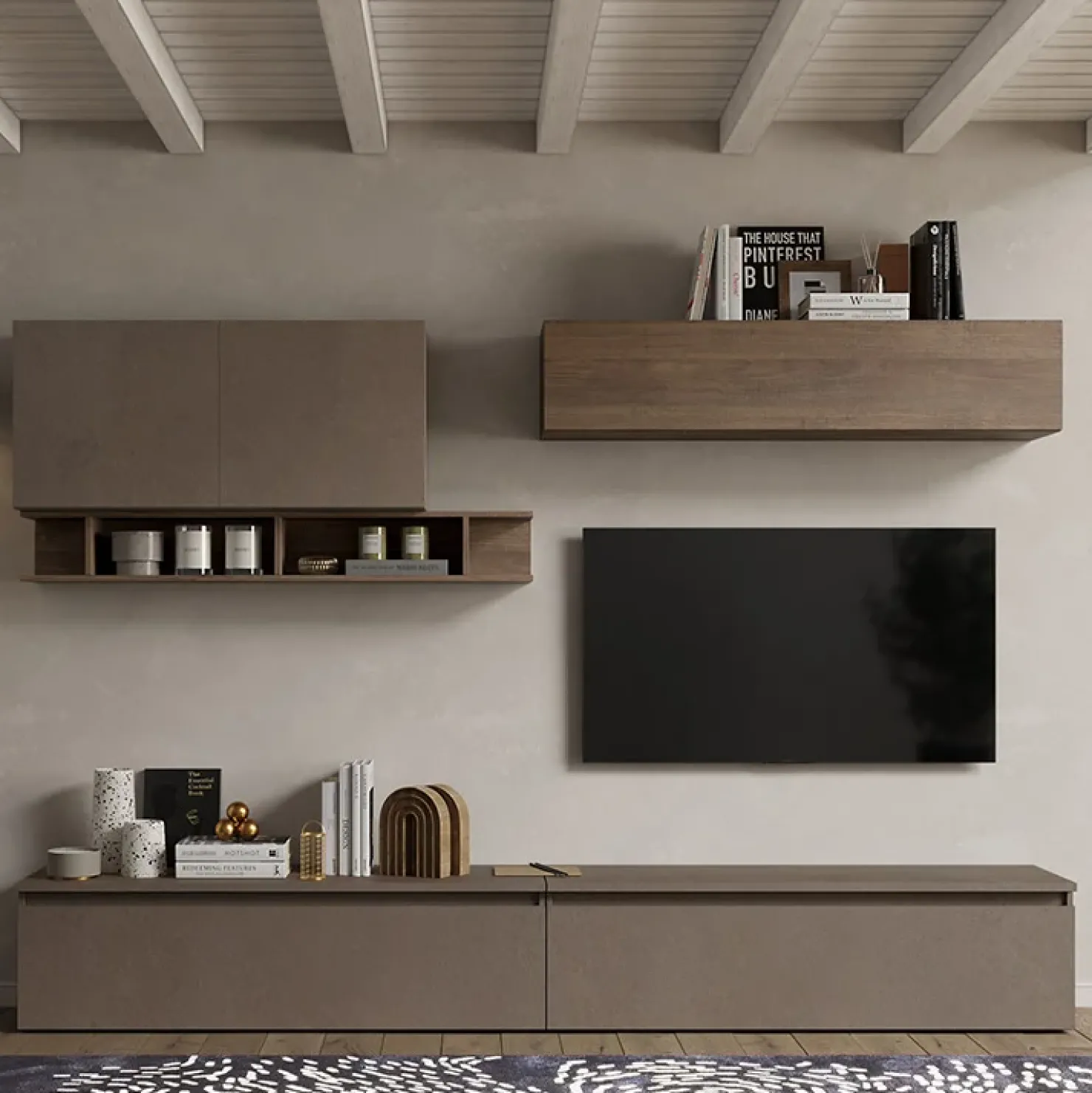 Garnero Arredamenti Parete attrezzata 276x190h cm design rovere marrone scuro Sunset 27 Marrone - Noce Clearance