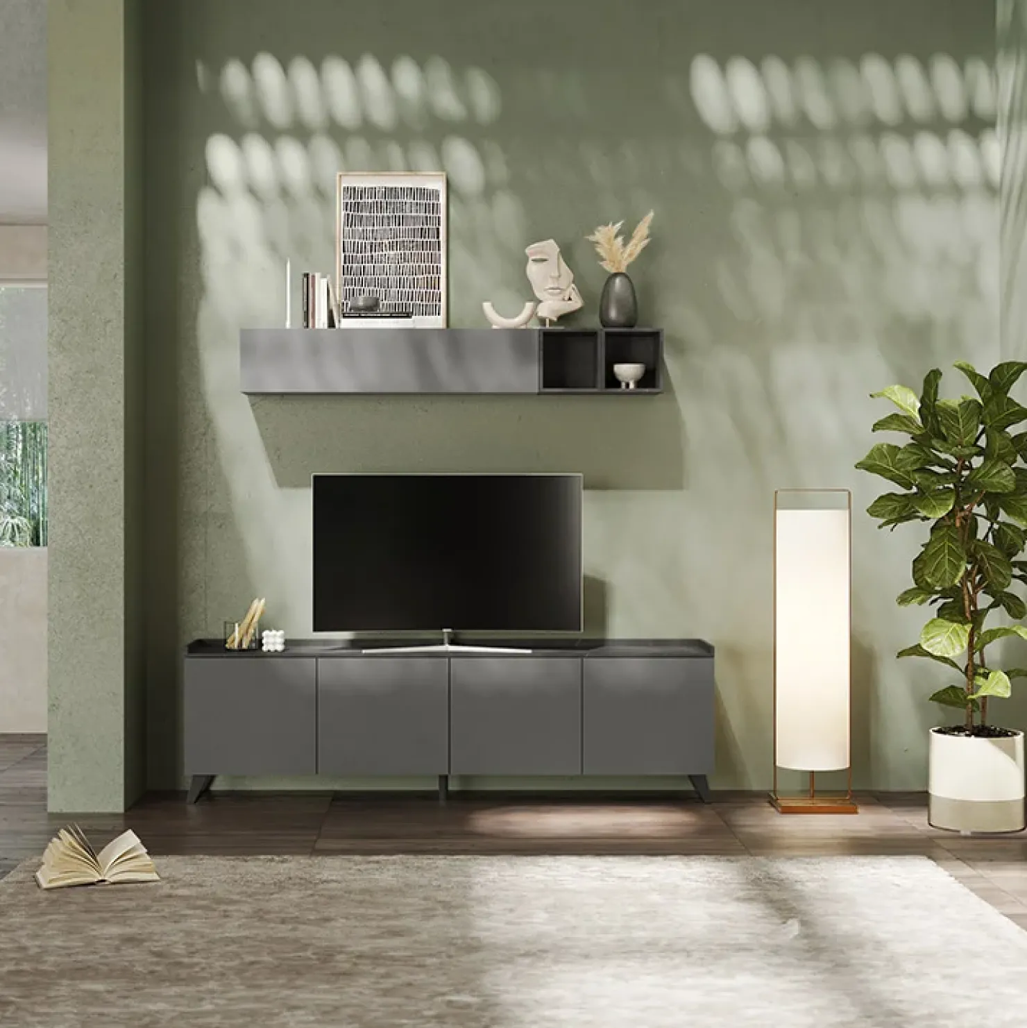 Garnero Arredamenti Parete attrezzata 241x165h cm grigio scuro antracite Jonson Ossido - Grigio Clearance