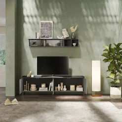 Garnero Arredamenti Parete attrezzata 241x165h cm grigio scuro antracite Jonson Ossido - Grigio Clearance