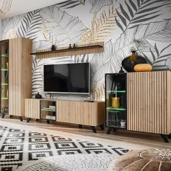 Garnero Arredamenti Parete attrezzata 340x192h cm moderna noce con stampa nera Mendes 2 Clearance