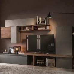 Garnero Arredamenti Parete attrezzata 300x195h cm moderna rovere ossido tortora Sunset 46 Ossido - Noce Clearance