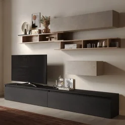 Garnero Arredamenti Parete attrezzata 276x190h cm moderna tortora rovere ossido Sunset 39 Tortora - Ossido Clearance