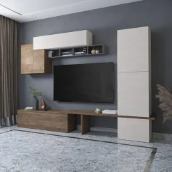 Garnero Arredamenti Parete attrezzata 300x223h cm moderna soggiorno noce bianco Britto New