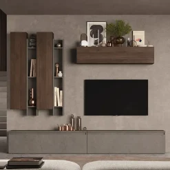 Garnero Arredamenti Parete attrezzata 276x210h cm moderna tortota rovere scuro Sunset 4 Tortora - Noce Best