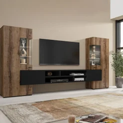 Garnero Arredamenti Parete attrezzata 270x143h cm moderna rovere scuro nero Maserati Rovere Rustico - Nero opaco Outlet