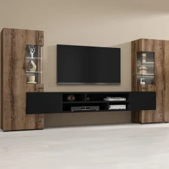 Garnero Arredamenti Parete attrezzata 270x143h cm moderna rovere scuro nero Maserati Rovere Rustico - Nero opaco Outlet