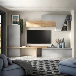 Garnero Arredamenti Parete attrezzata 305x210h cm moderna grigio chiaro rovere chiaro Sunset 74 Clearance