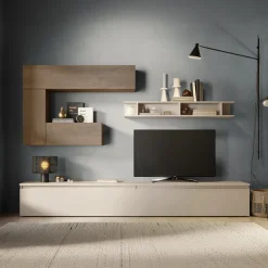 Garnero Arredamenti Parete attrezzata 276x190h cm moderna beige rovere chiaro Sunset 65 Discount