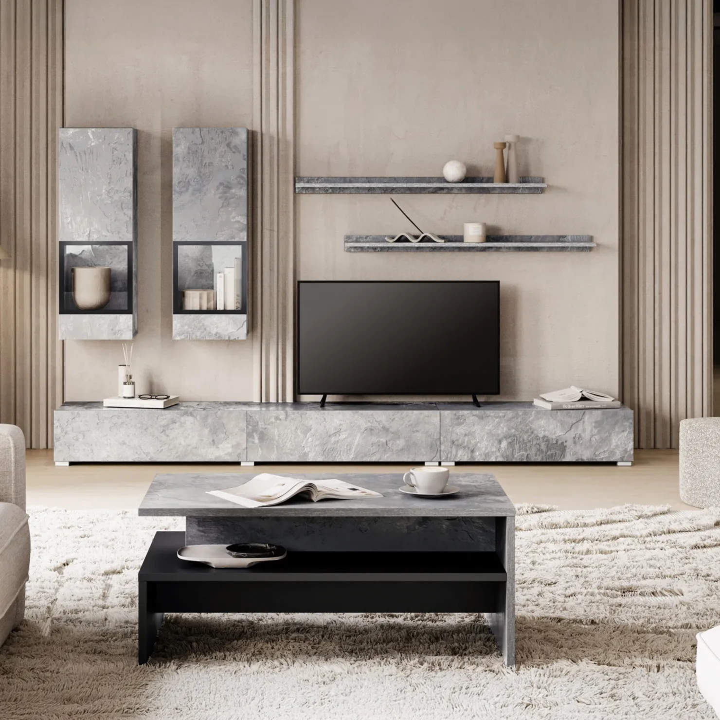 Garnero Arredamenti Parete attrezzata 270x176h cm moderna grigio Emotion Gihome® Cemento Sale