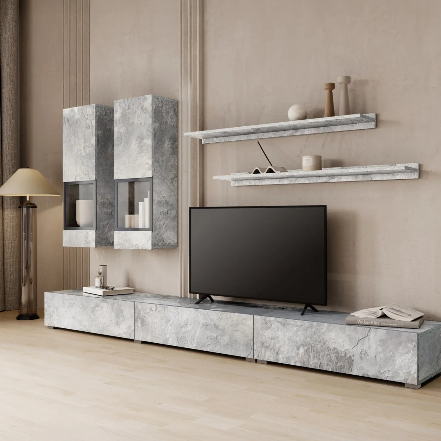 Garnero Arredamenti Parete attrezzata 270x176h cm moderna grigio Emotion Gihome® Cemento Sale