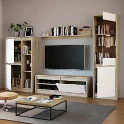 Garnero Arredamenti Parete attrezzata 260x181h cm moderna bianco opaco rovere sonoma Himal Outlet