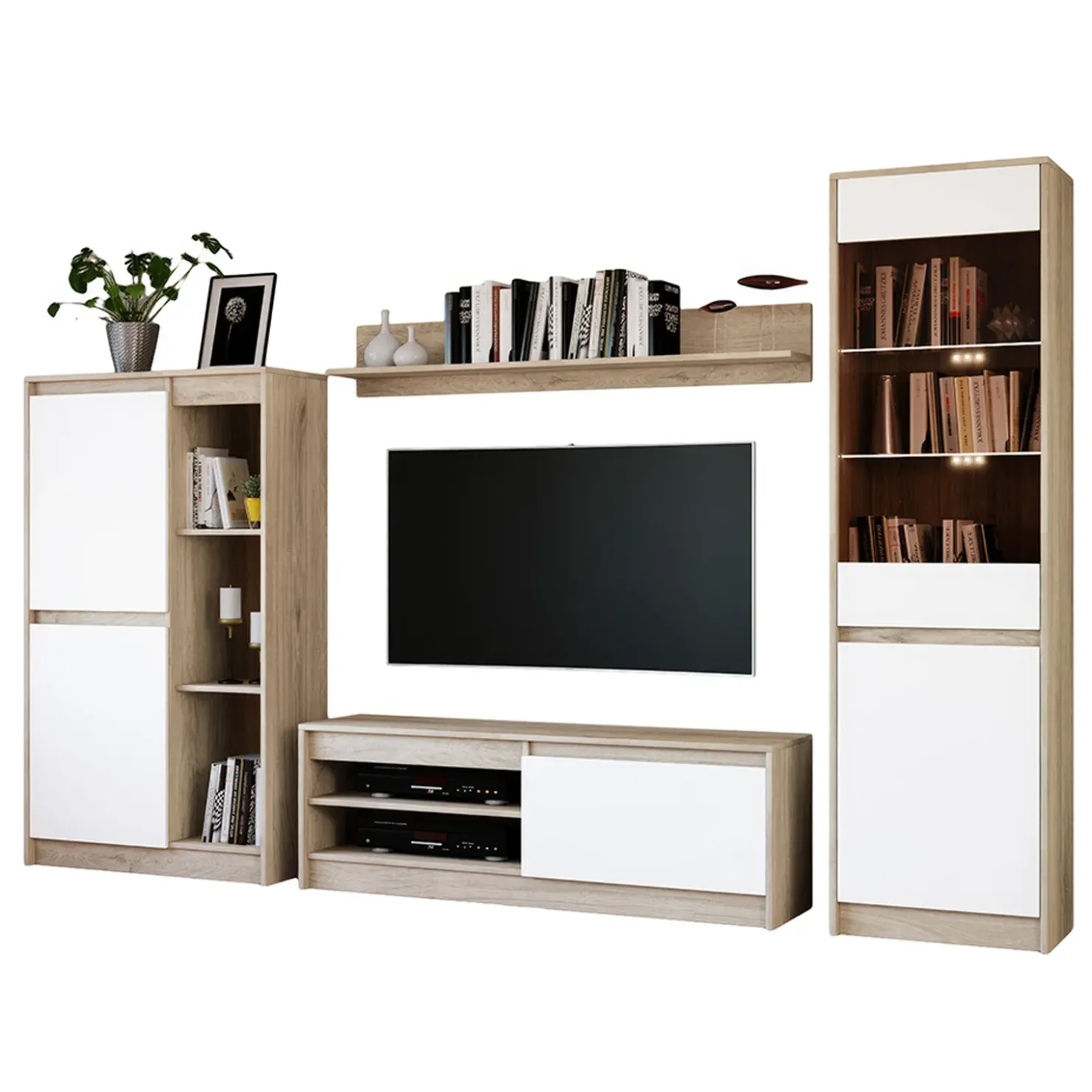 Garnero Arredamenti Parete attrezzata 260x181h cm moderna bianco opaco rovere sonoma Himal Outlet