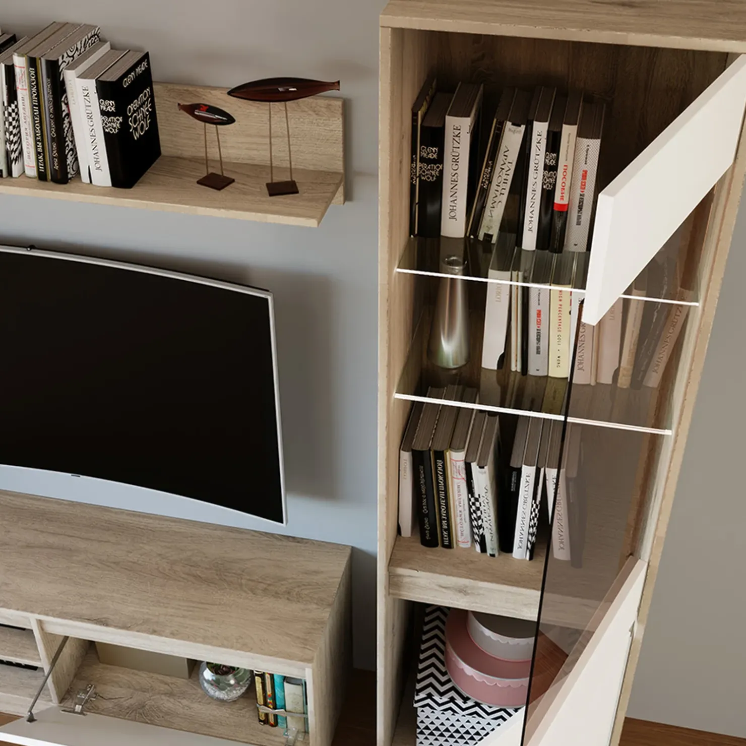 Garnero Arredamenti Parete attrezzata 260x181h cm moderna bianco opaco rovere sonoma Himal Outlet