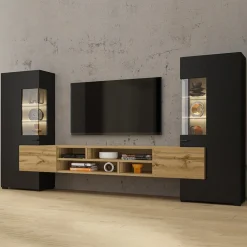 Garnero Arredamenti Parete attrezzata 270x143h cm moderna nero rovere chiaro Maserati Rovere - Nero opaco Hot