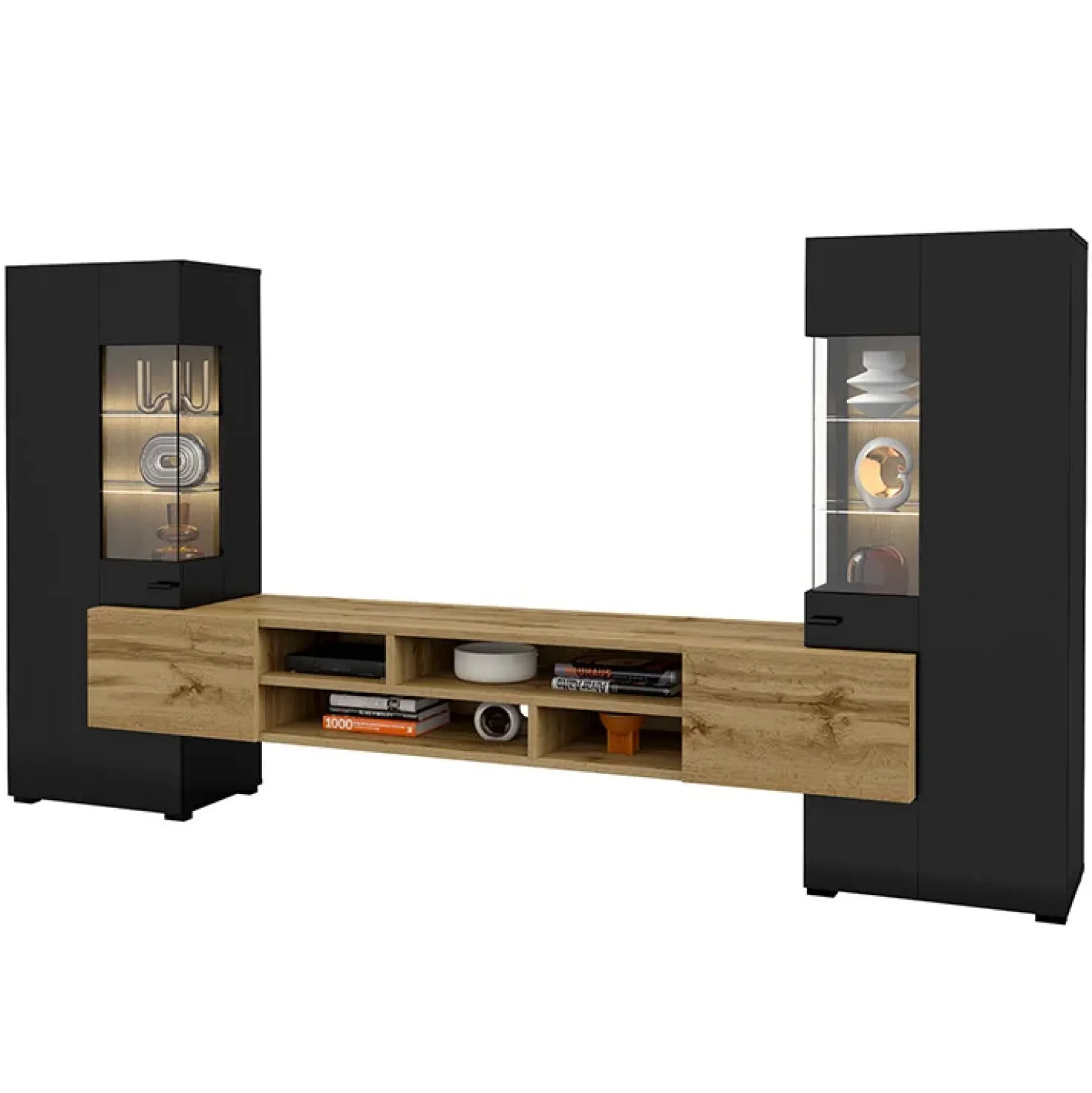 Garnero Arredamenti Parete attrezzata 270x143h cm moderna nero rovere chiaro Maserati Rovere - Nero opaco Hot