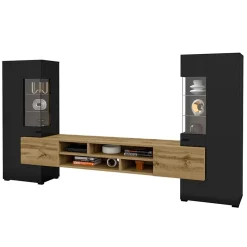 Garnero Arredamenti Parete attrezzata 270x143h cm moderna nero rovere chiaro Maserati Rovere - Nero opaco Hot