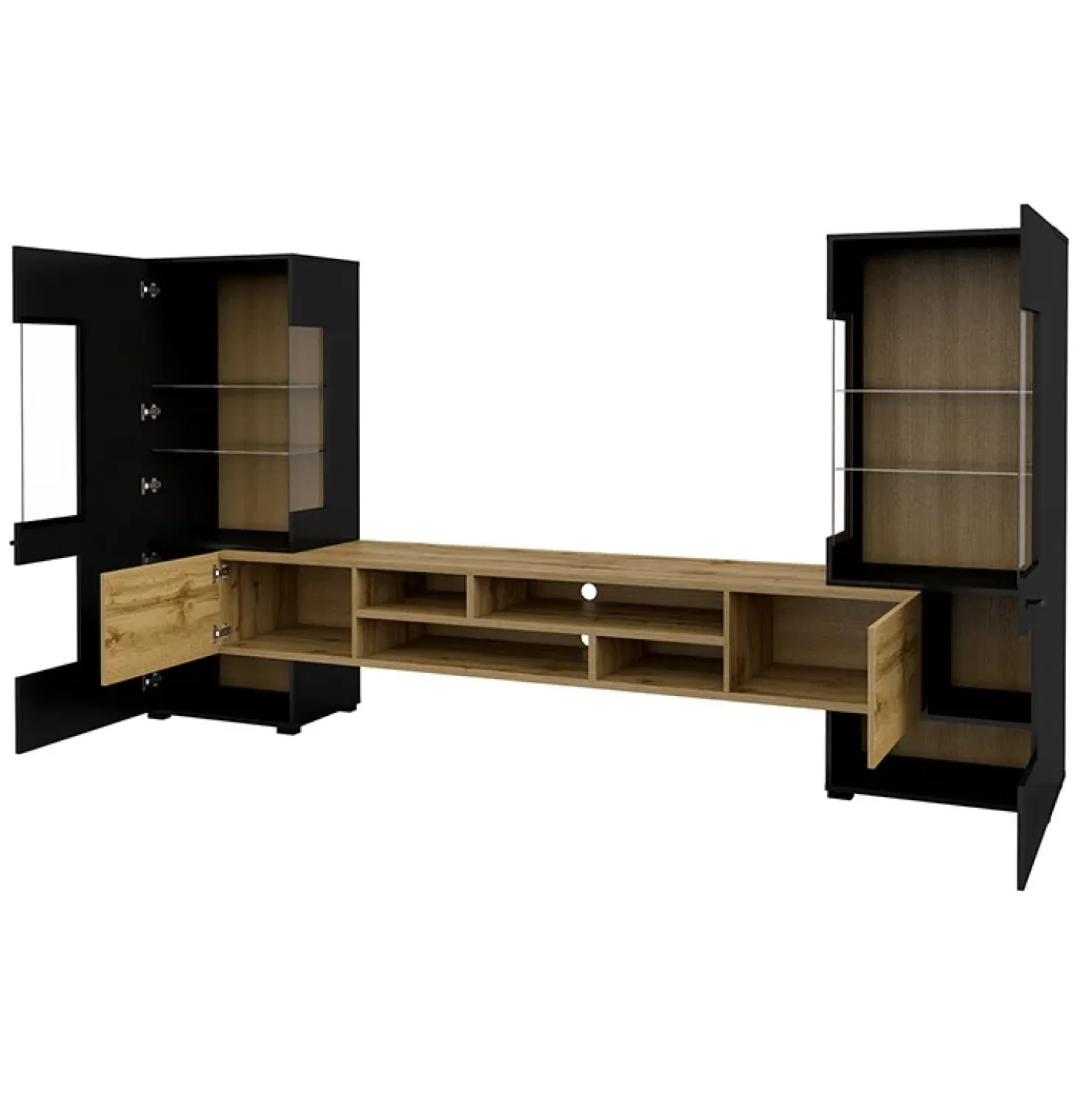 Garnero Arredamenti Parete attrezzata 270x143h cm moderna nero rovere chiaro Maserati Rovere - Nero opaco Hot