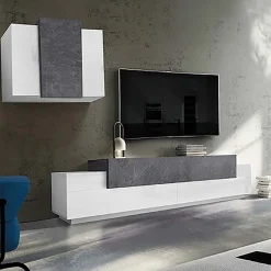 Garnero Arredamenti Parete attrezzata 240x180h cm moderna bianco ossido Milos Gihome® Ossido - Bianco Lucido Outlet