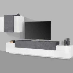 Garnero Arredamenti Parete attrezzata 240x180h cm moderna bianco ossido Milos Gihome® Ossido - Bianco Lucido Outlet