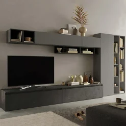 Garnero Arredamenti Parete attrezzata 387x186h cm moderna antracite grigio Sunset 43 Best