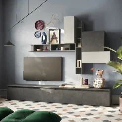 Garnero Arredamenti Parete attrezzata 276x228h cm moderna grigio antracite Sunset 90 Outlet