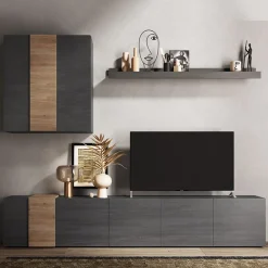 Garnero Arredamenti Parete attrezzata 301x210h cm moderna titanio rovere Universal Antracite - Rovere Discount