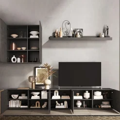 Garnero Arredamenti Parete attrezzata 301x210h cm moderna titanio rovere Universal Antracite - Rovere Discount