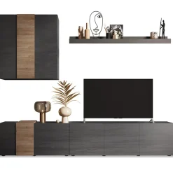 Garnero Arredamenti Parete attrezzata 301x210h cm moderna titanio rovere Universal Antracite - Rovere Discount