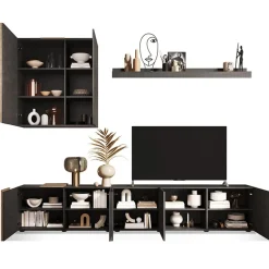 Garnero Arredamenti Parete attrezzata 301x210h cm moderna titanio rovere Universal Antracite - Rovere Discount