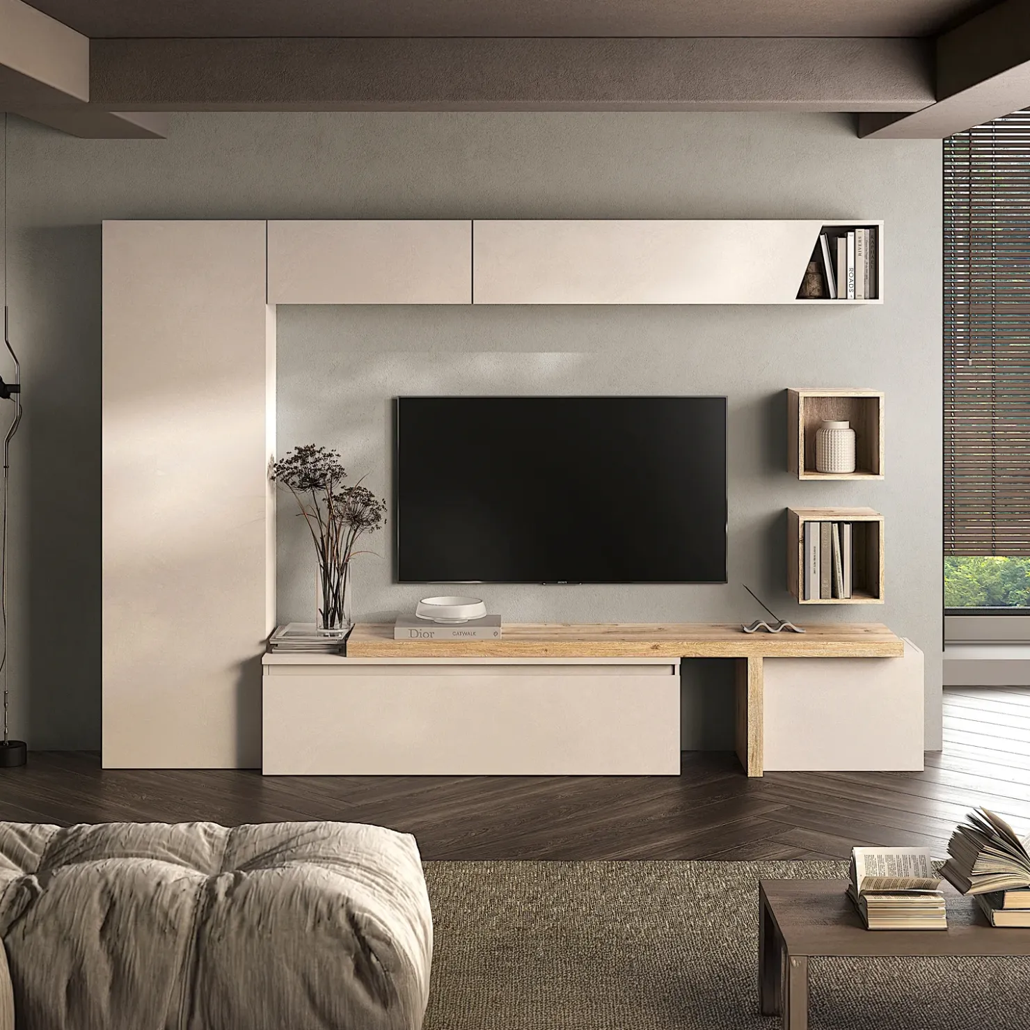 Garnero Arredamenti Parete attrezzata 300x186h cm moderna beige rovere chiaro Sunset 78 Best