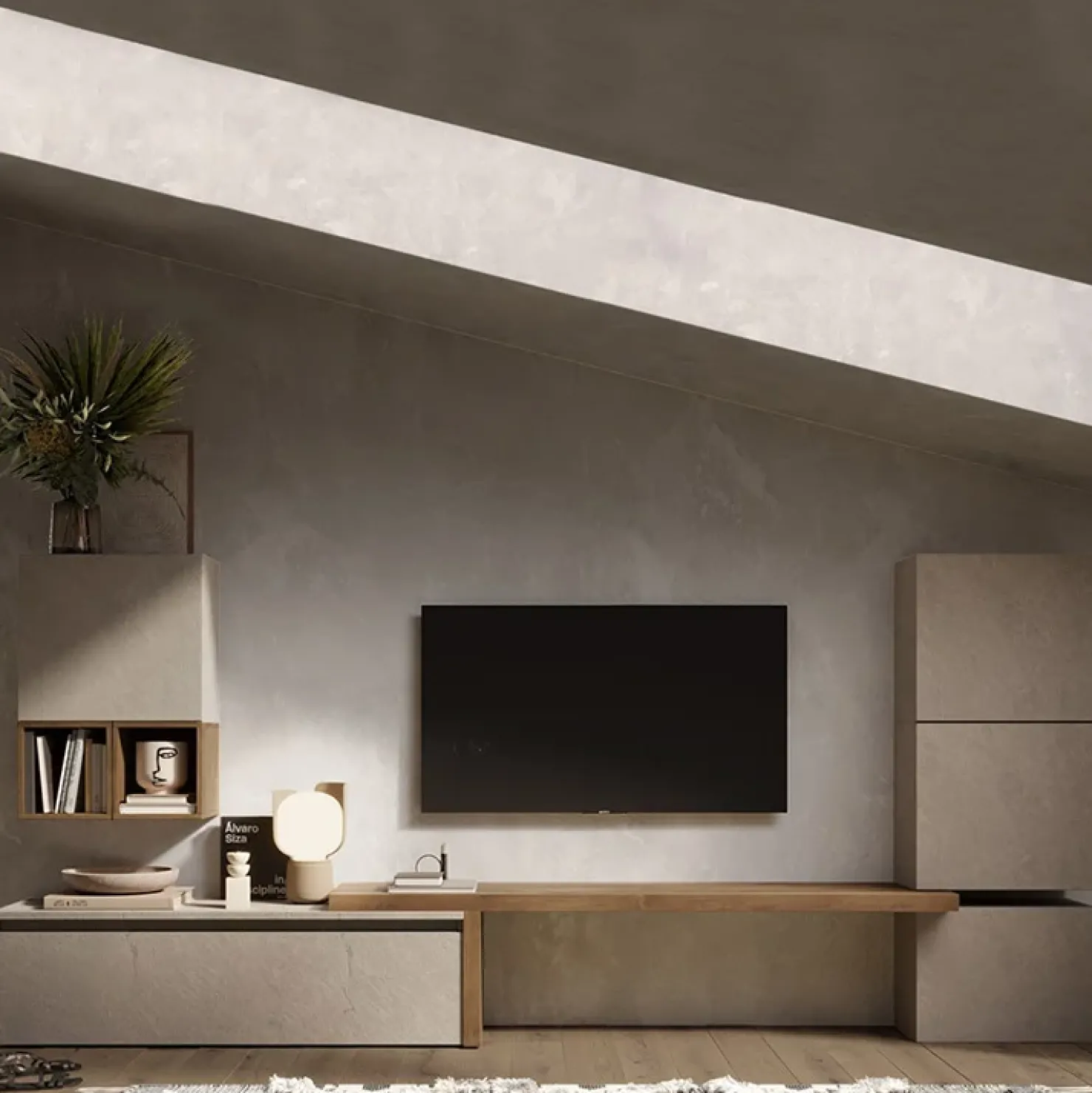 Garnero Arredamenti Parete attrezzata 322x140h cm moderna tortora rovere scuro Sunset 18 Tortora - Noce Online