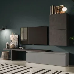 Garnero Arredamenti Parete attrezzata 260x190h cm moderna antracite grigio scuro Sunset 52 Discount