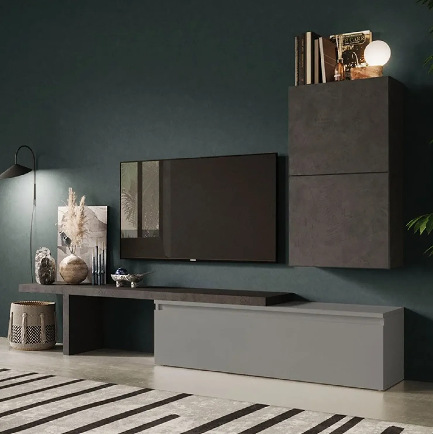 Garnero Arredamenti Parete attrezzata 260x190h cm moderna antracite grigio scuro Sunset 52 Discount