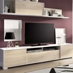 Garnero Arredamenti Parete attrezzata 200x140h cm moderna rovere bianco lucido Isador Bianco Lucido - Rovere Sale