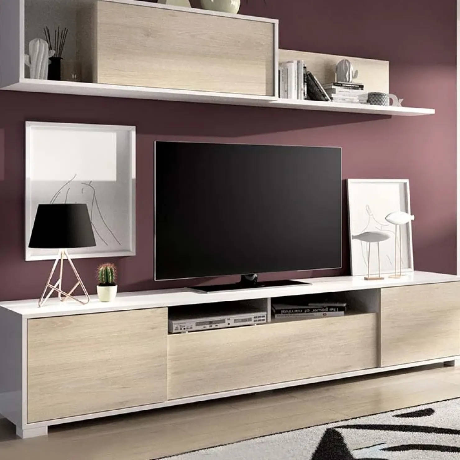 Garnero Arredamenti Parete attrezzata 200x140h cm moderna rovere bianco lucido Isador Bianco Lucido - Rovere Sale