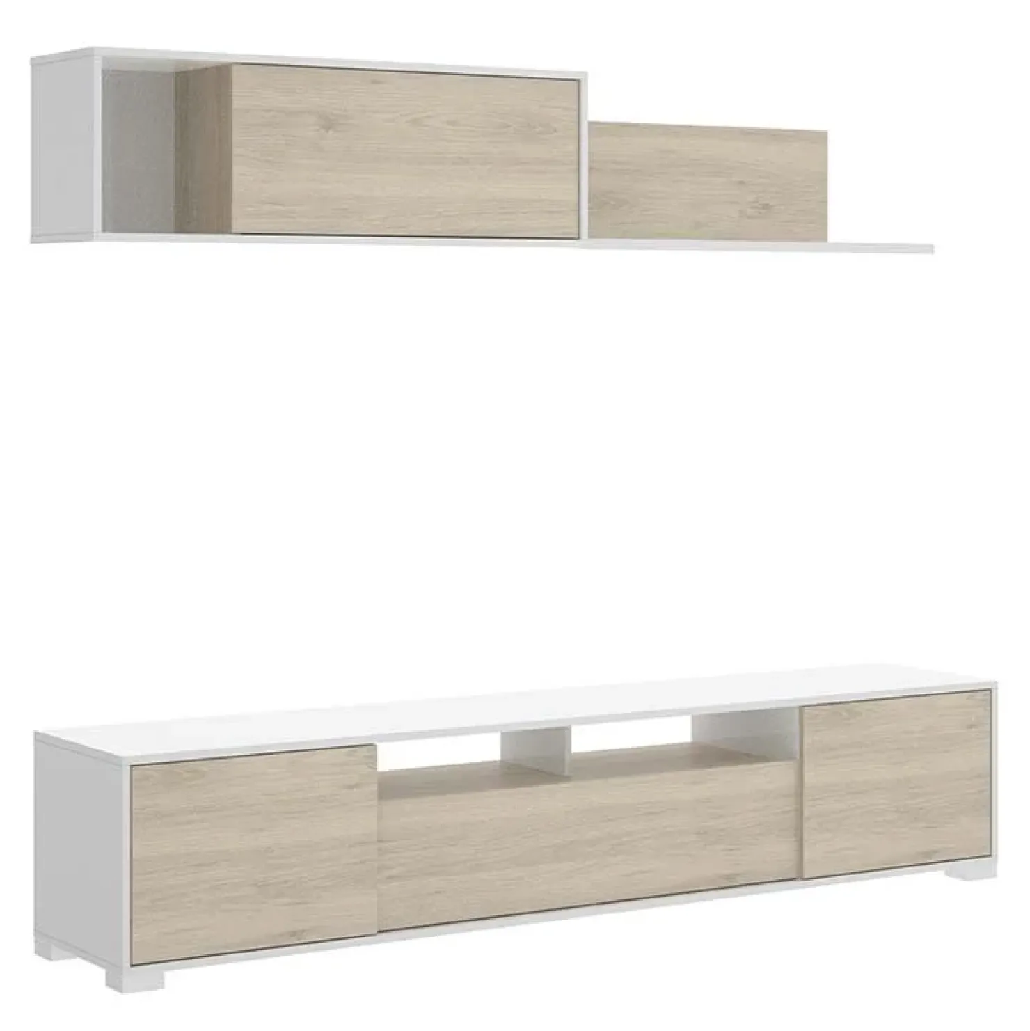 Garnero Arredamenti Parete attrezzata 200x140h cm moderna rovere bianco lucido Isador Bianco Lucido - Rovere Sale