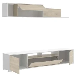 Garnero Arredamenti Parete attrezzata 200x140h cm moderna rovere bianco lucido Isador Bianco Lucido - Rovere Sale