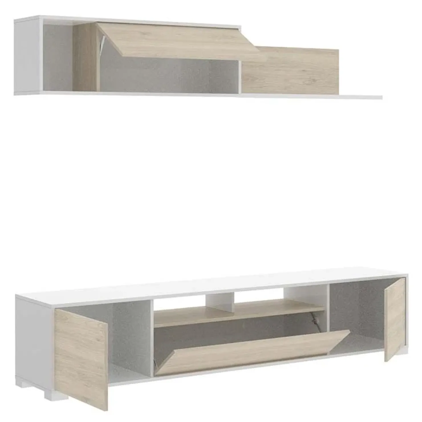 Garnero Arredamenti Parete attrezzata 200x140h cm moderna rovere bianco lucido Isador Bianco Lucido - Rovere Sale