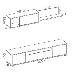 Garnero Arredamenti Parete attrezzata 200x140h cm moderna rovere bianco lucido Isador Bianco Lucido - Rovere Sale