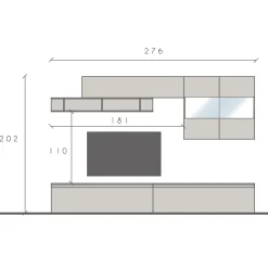 Garnero Arredamenti Parete attrezzata 276x202h cm moderna grigio chiaro bianco lucido Sunset 71 Clearance