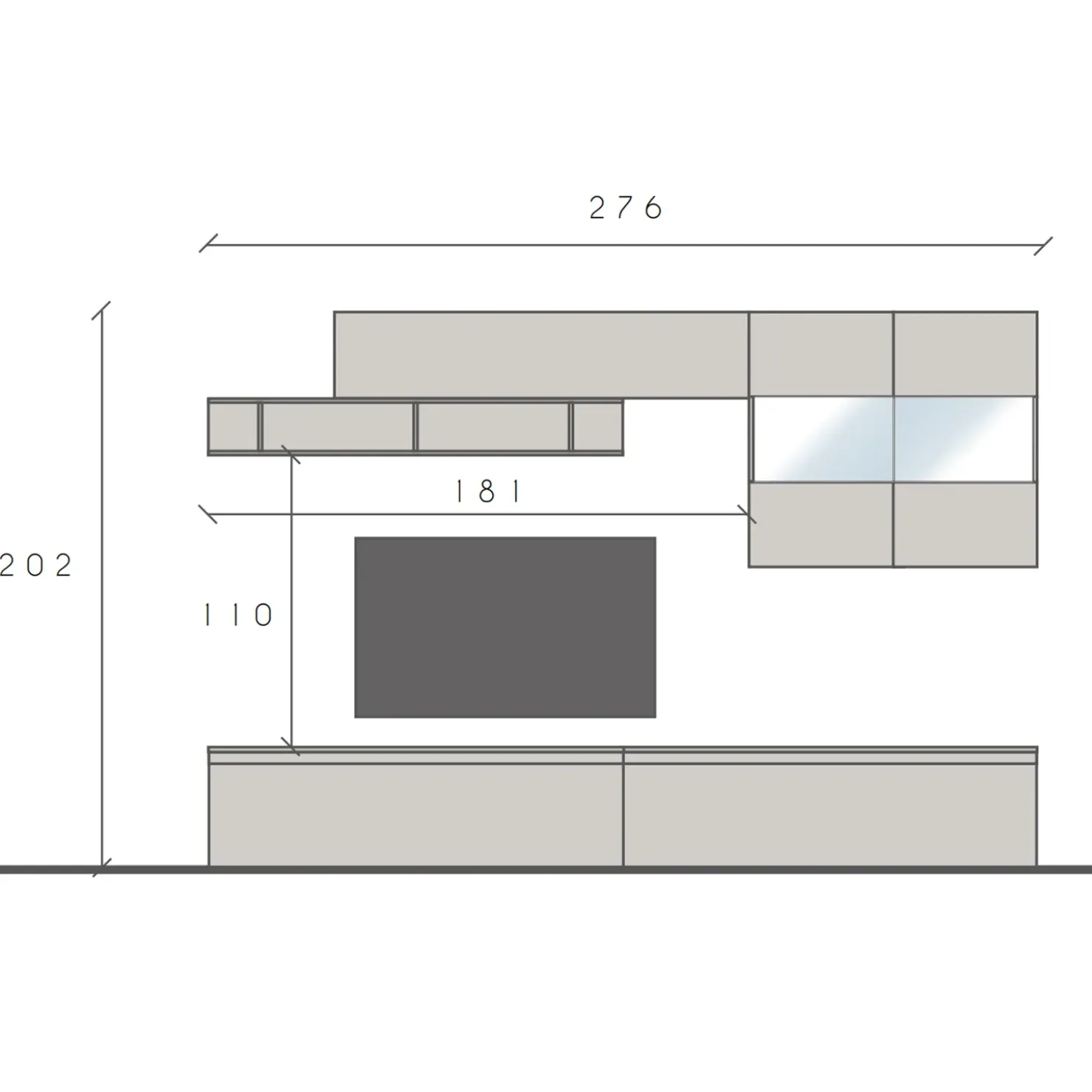 Garnero Arredamenti Parete attrezzata 276x202h cm moderna grigio chiaro bianco lucido Sunset 71 Clearance